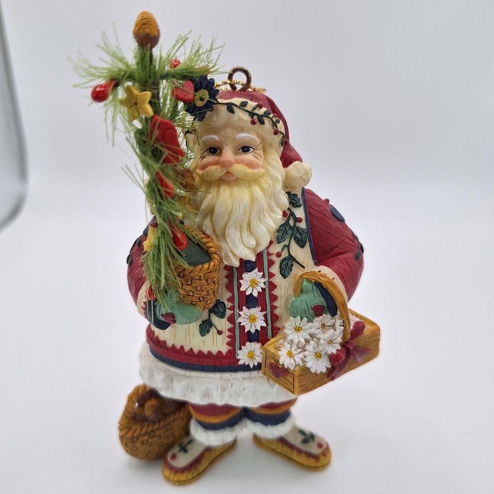 2002‎ Demdaco Kathy Killip Santa Christmas Holiday Ornament Folk Art Tree Nuts